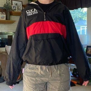 Alpha Chi Omega Iota Rho warm windbreaker with hood